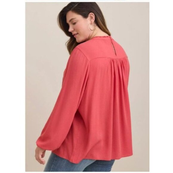 Torrid Womens Embroidered orange crinkle Blouse Size 3X Long Sleeve - Picture 7 of 7